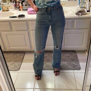 90s distressed high rise straight leg jeans